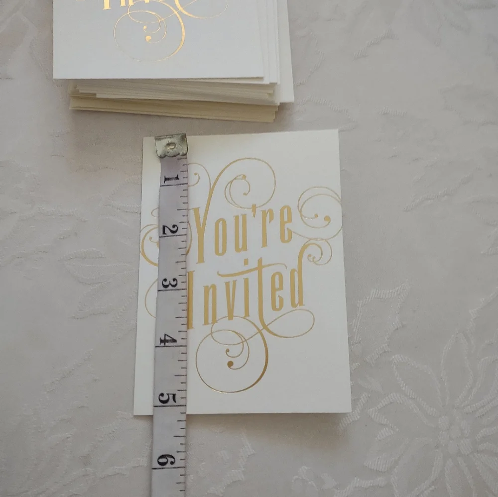 Gold Foil letters Swirls white invitation cards